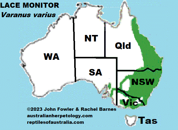 Approximate distribution of the Lace Monitor (Varanus varius)