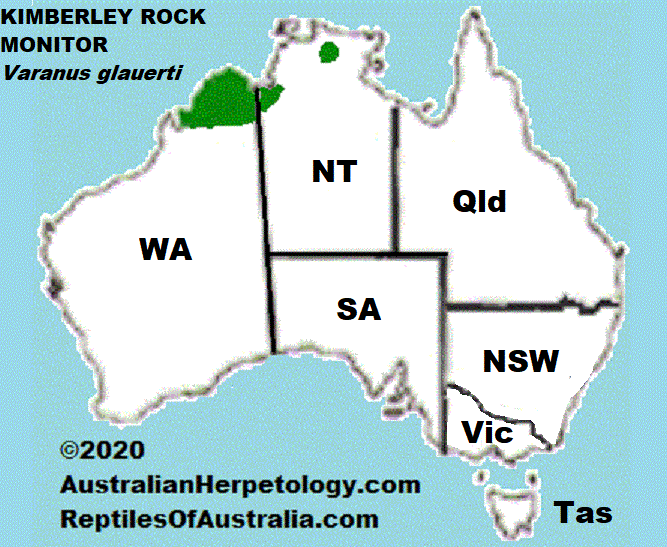 Approximate distribution map of the Kimberley Rock Monitor (Varanus glauerti) map
