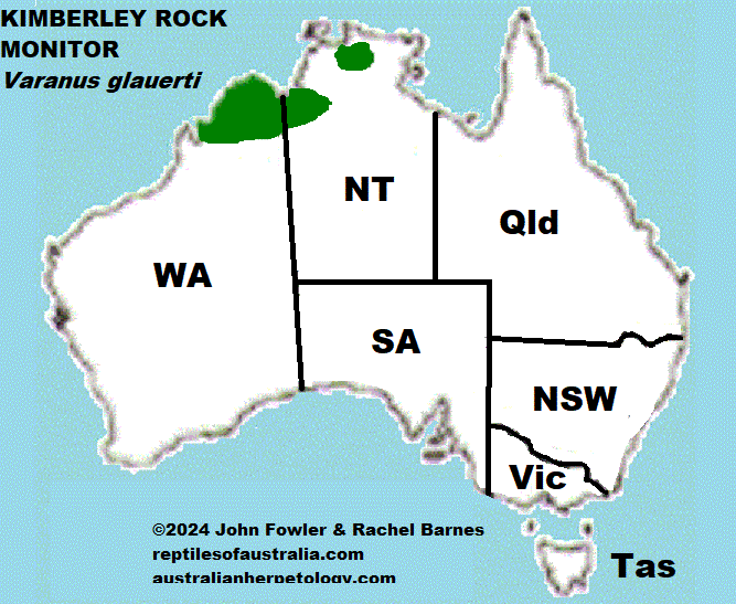 Approximate distribution map of the Kimberley Rock Monitor (Varanus glauerti) map