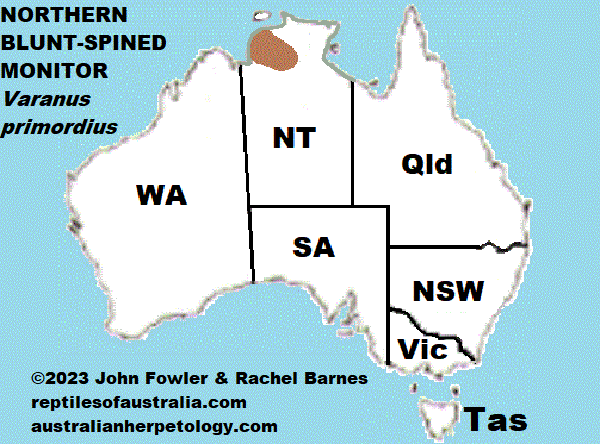 Approximate distribution of Northern Blunt-spined Monitor Varanus primordius