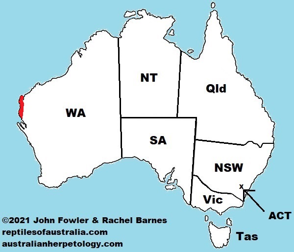 Map showing the approximate distribution of the Exmouth Spiny-tailed Gecko (Strophurus rankini)