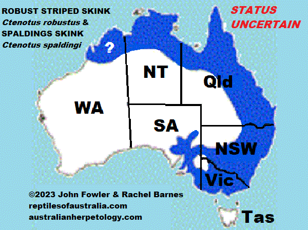 Robust striped Skink - Ctenotus robustus - map - Reptiles of Australia