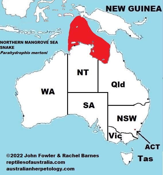 The distribution of the Northern Mangrove Sea Snake (Parahydrophis mertoni) in Australia waters is uncertain, use this map with care!
