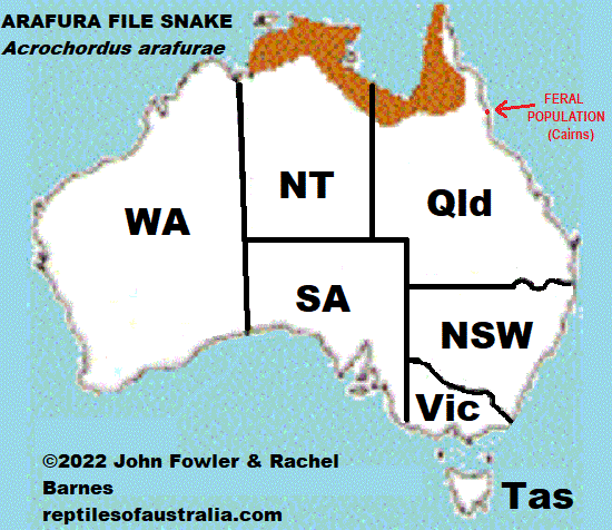 Approximate distribution of the Arafura File Snake (Acrochordus arafurae) in Australian waters