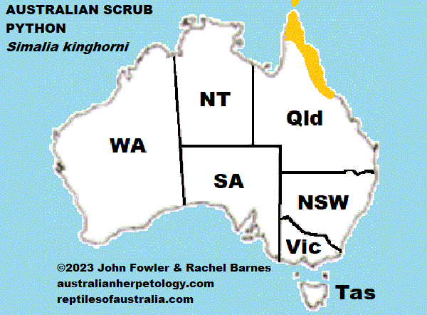 Australian Scrub Python Simalia kinghorni map